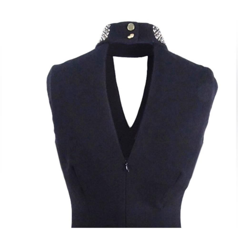 Calvin Klein Black Gold Metallic Embellished Mock Neck Fit & Flare Dress size 12 - Picture 5 of 8